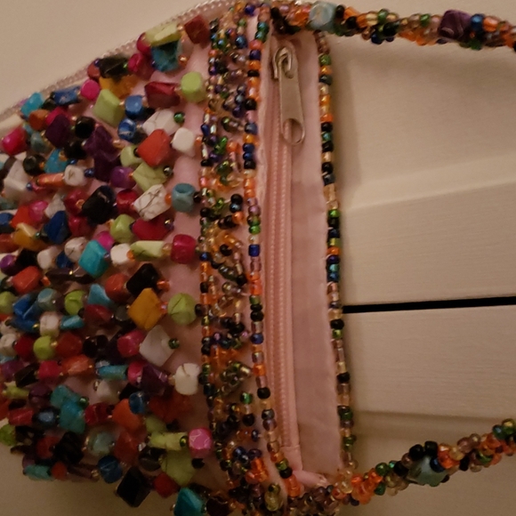 La Viola pink satin candy beaded clutch bag - Picture 14 of 14